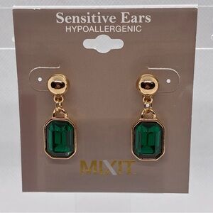 3For$20 MIXIT Gold-Tone Emerald Drop Earrings for Sensitive Ears
